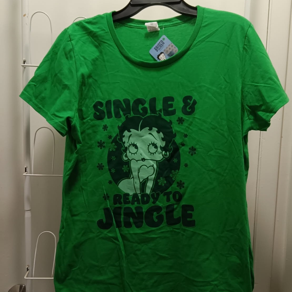 Betty Boop  Green Graphic T-Shirt with Cartoon Print